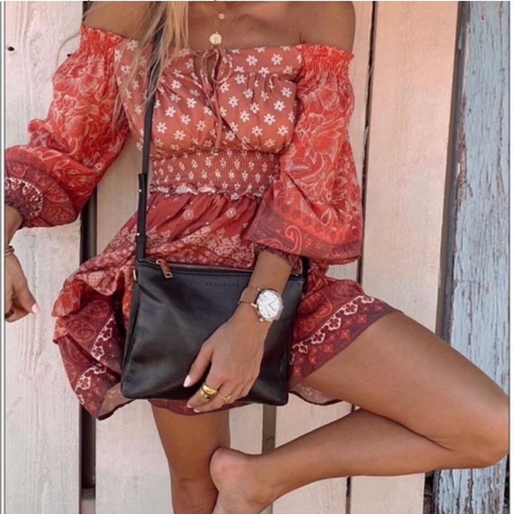 Spell Red and White Off-Shoulder Mini Dress